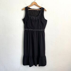 J Peterman Beaded Black Dress Women Size 8 Sleeveless Sequin Holiday Formal